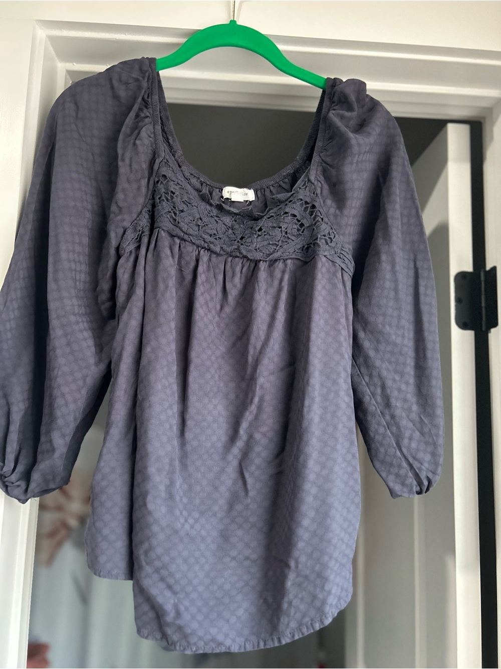 Eyeshadow blue Crochet Yoke Peasant Top